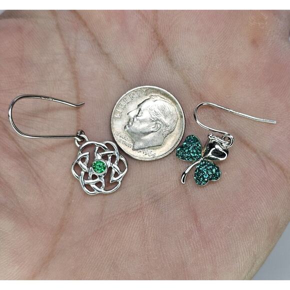 925 Sterling Silver Dangle Earring Lot (2) Celtic & Clover Designs - Picture 8 of 8